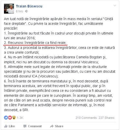 sursa: contul oficial de Facebook al lui Traian Băsescu (sublinierea îmi aparţine)