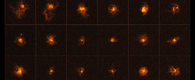 Mosaïque de photos d'halos lumineux autour de quasars