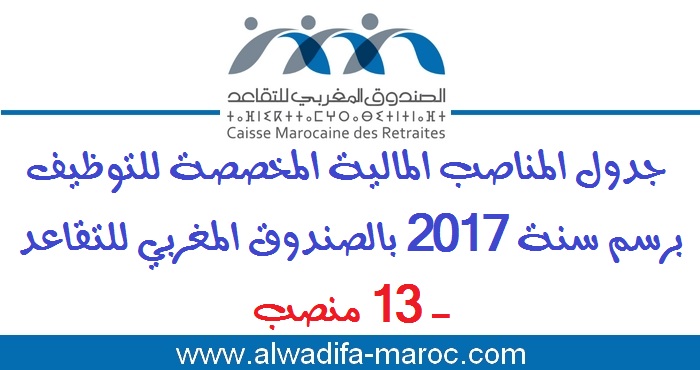 الصندوق المغربي للتقاعد: جدول المناصب المالية المخصصة للتوظيف برسم سنة 2017 بالصندوق المغربي للتقاعد - 13 منصب 