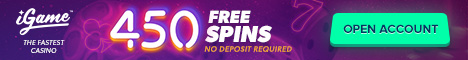 iGame Casino 150 and 450 Free Spins no deposit bonus